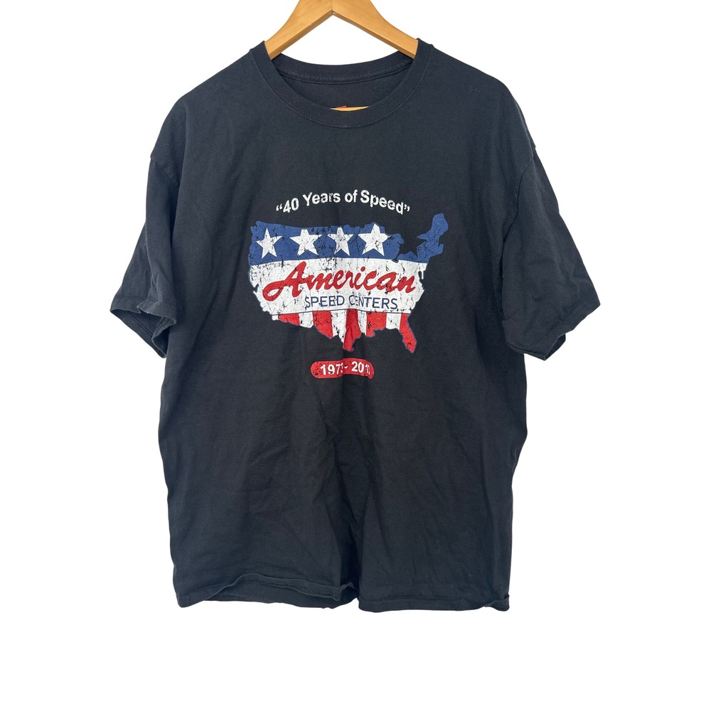 Hanes American Speed Centers Graphic T Shirt Men XL Black Racing Auto Car Tee